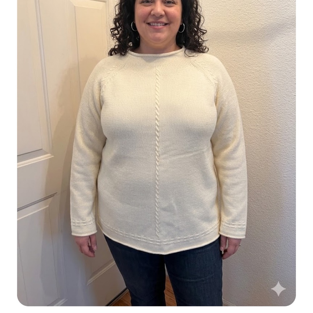 Cream Crewneck Sweater with Center Cable Detail